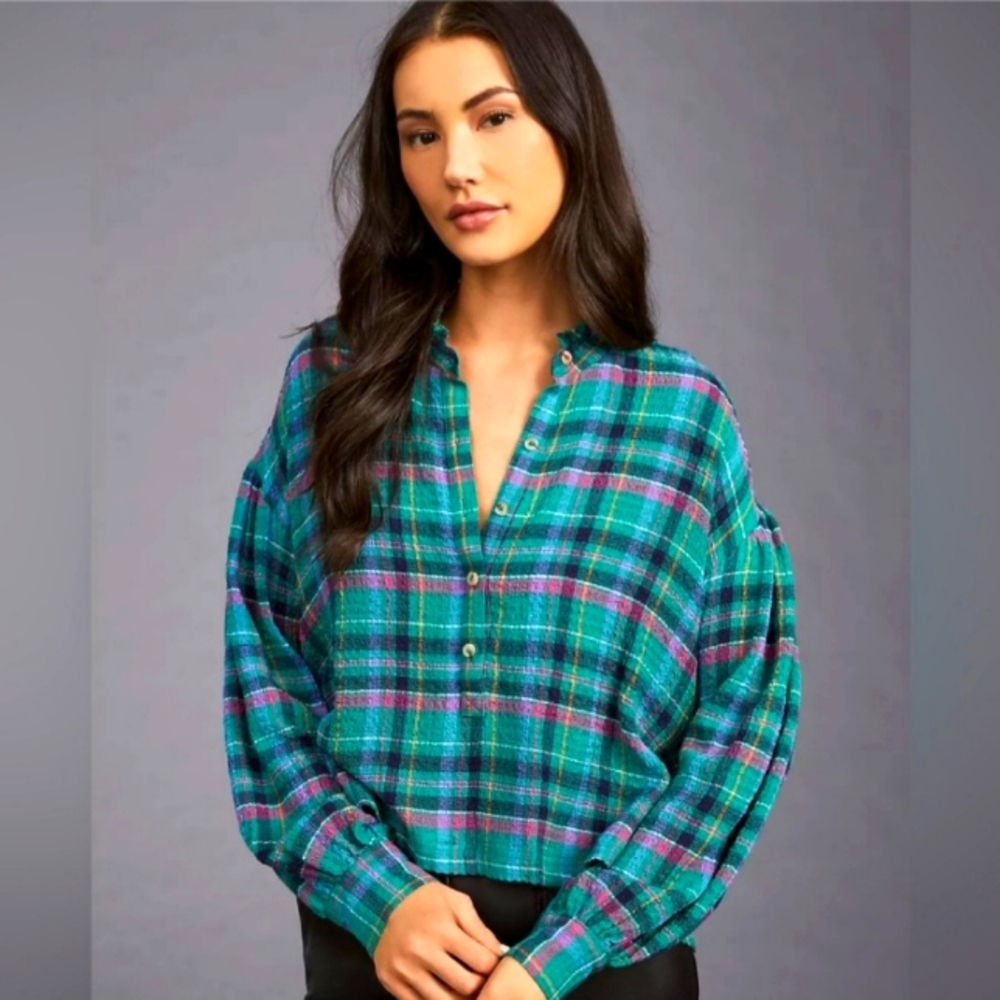 ANTHROPOLOGIE PILCRO CROPPED PUFF SLEEVE BLOUSE
